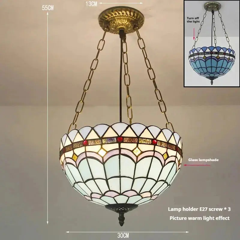 12inch Tiffany Style Hanging Light Blue Sea Anti-chandelier Classical Tiffany Lamp