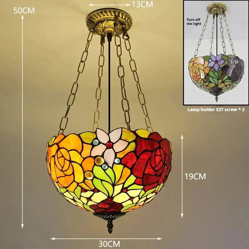 12inch Stained Glass Bicolor Rose Tiffany Chandelier Vintage Pendant Light Classical Tiffany Lamp