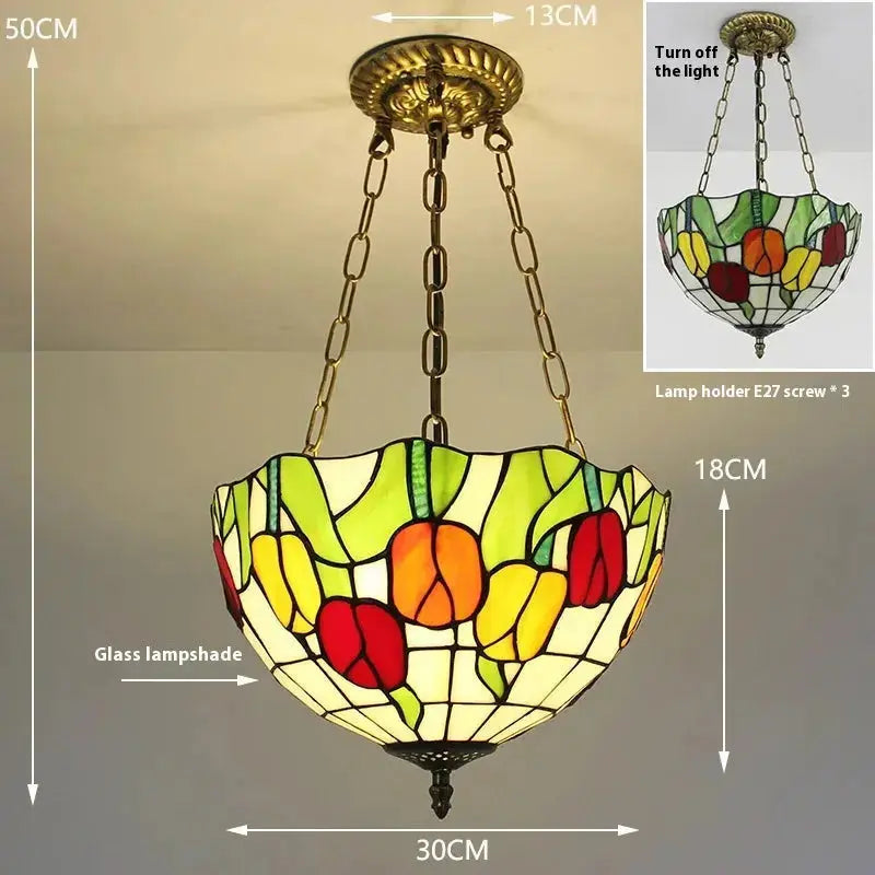12inch Stained Glass Tulips Floral Tiffany Style Hanging Light Anti-chandelier Classical Tiffany Lamp
