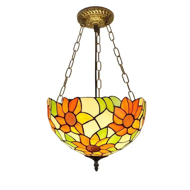 12inch Retro Stained Glass Pastoral Sunflower Anti-chandelier Tiffany Pendant Light Classical Tiffany Lamp