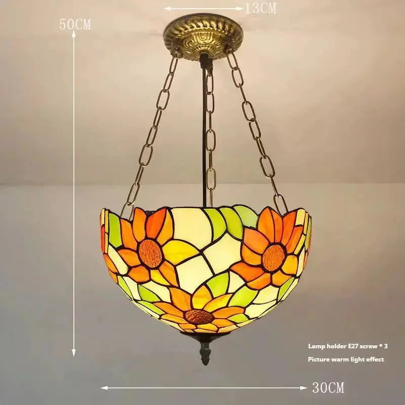 12inch Retro Stained Glass Pastoral Sunflower Anti-chandelier Tiffany Pendant Light Classical Tiffany Lamp