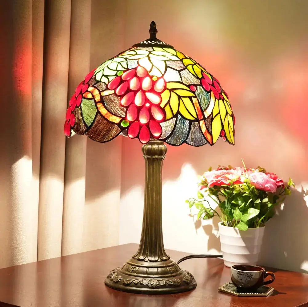 12inch Stained Glass Table Lamp Vintage Tiffany Garden Grapes Desk Light Classical Tiffany Lamp