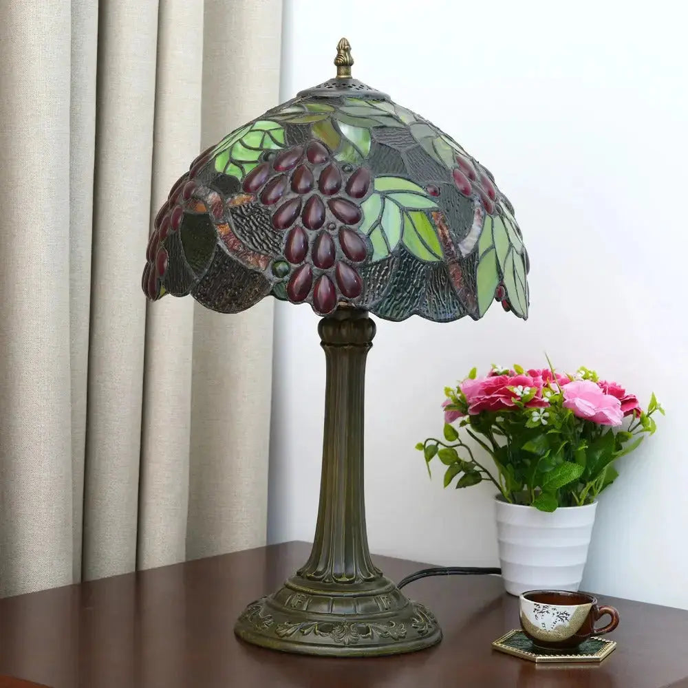 12inch Stained Glass Table Lamp Vintage Tiffany Garden Grapes Desk Light Classical Tiffany Lamp