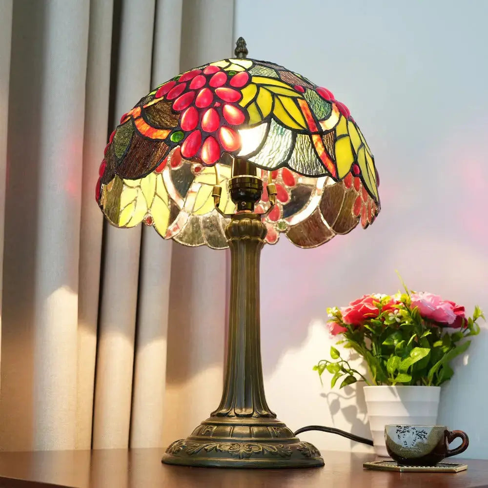 12inch Stained Glass Table Lamp Vintage Tiffany Garden Grapes Desk Light Classical Tiffany Lamp