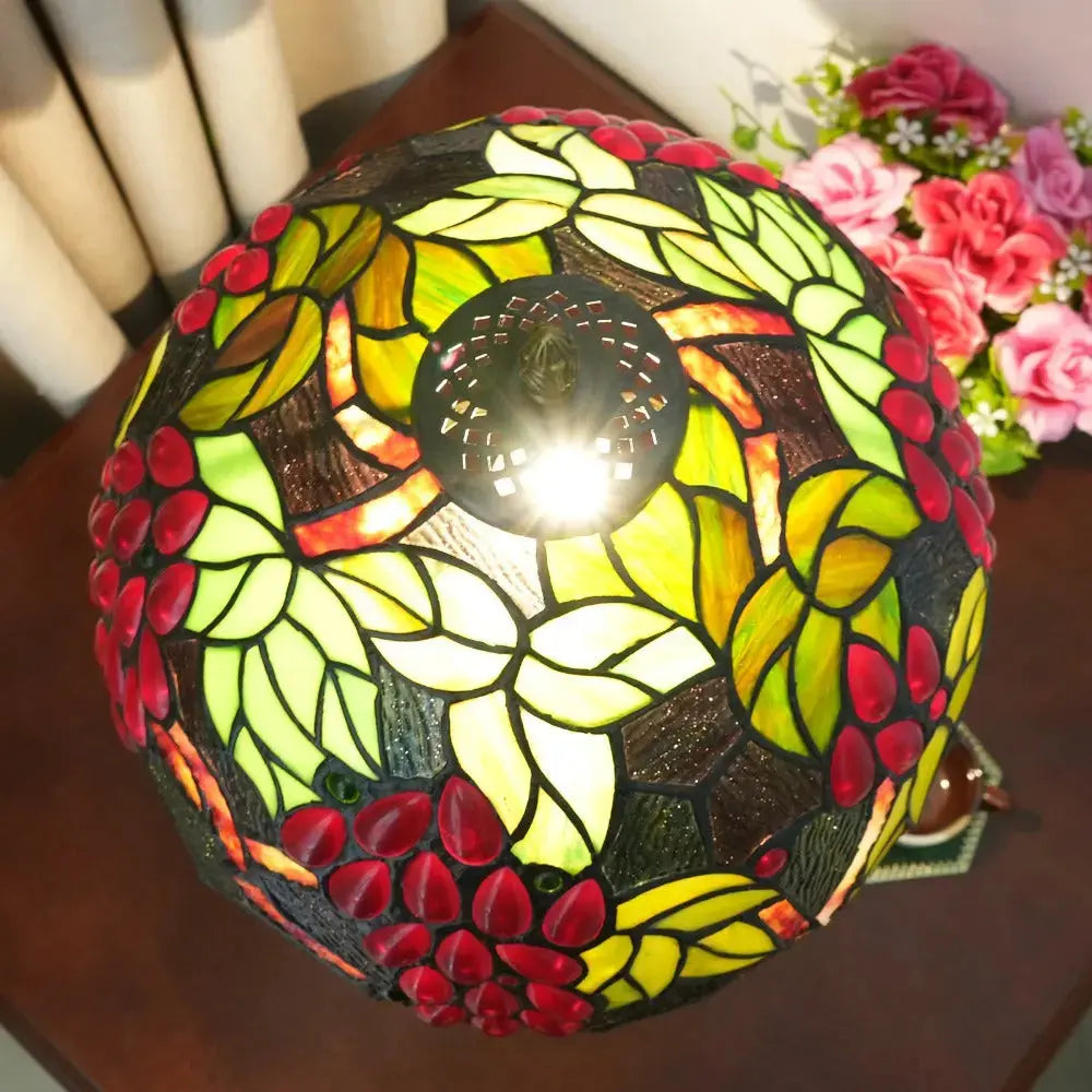 12inch Stained Glass Table Lamp Vintage Tiffany Garden Grapes Desk Light Classical Tiffany Lamp
