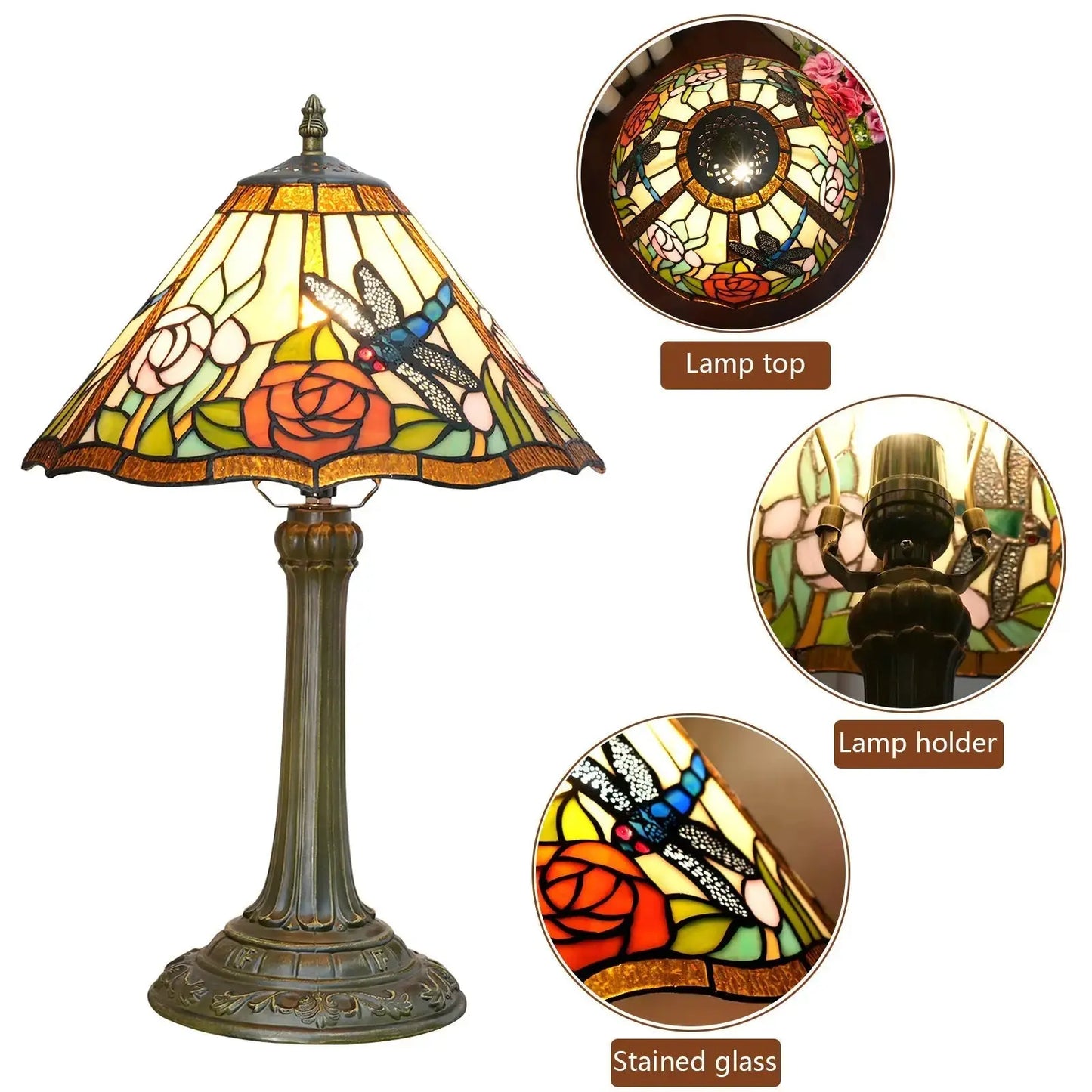 12inch Stained Glass Reading Lamp Dragonfly Lampshade Vintage Tiffany Desk Light Classical Tiffany Lamp
