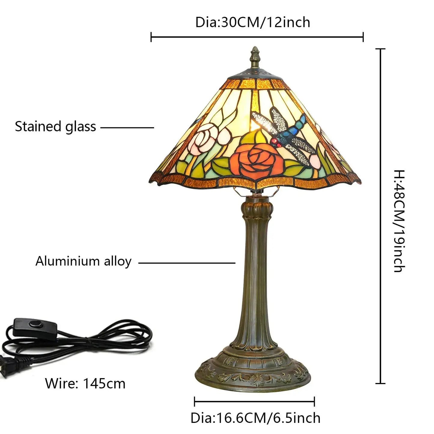 12inch Stained Glass Reading Lamp Dragonfly Lampshade Vintage Tiffany Desk Light Classical Tiffany Lamp