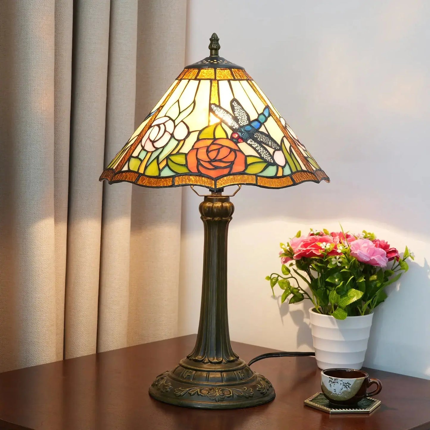 12inch Stained Glass Reading Lamp Dragonfly Lampshade Vintage Tiffany Desk Light Classical Tiffany Lamp