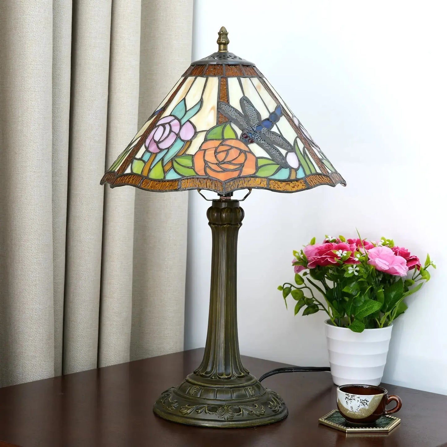 12inch Stained Glass Reading Lamp Dragonfly Lampshade Vintage Tiffany Desk Light Classical Tiffany Lamp