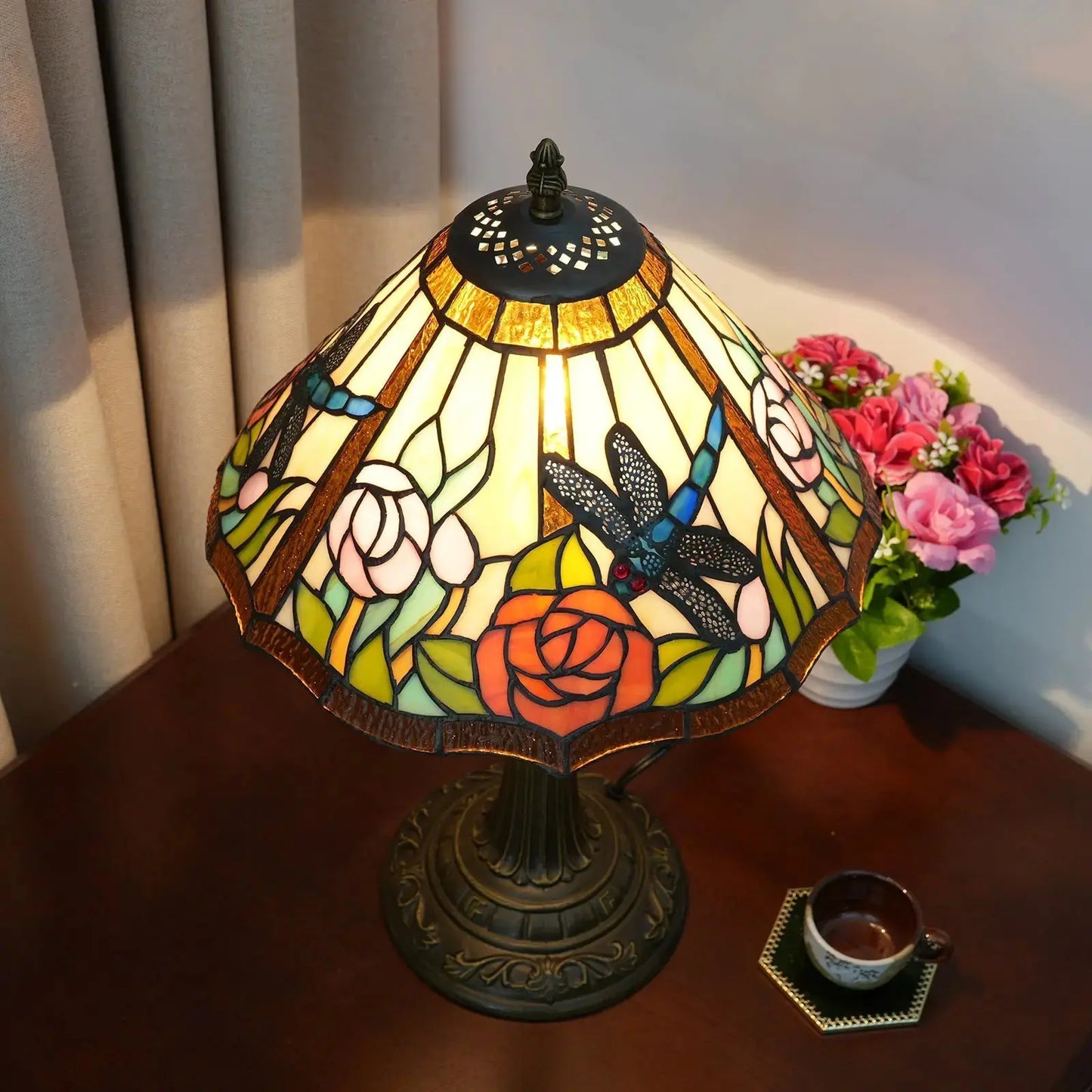 12inch Stained Glass Reading Lamp Dragonfly Lampshade Vintage Tiffany Desk Light Classical Tiffany Lamp