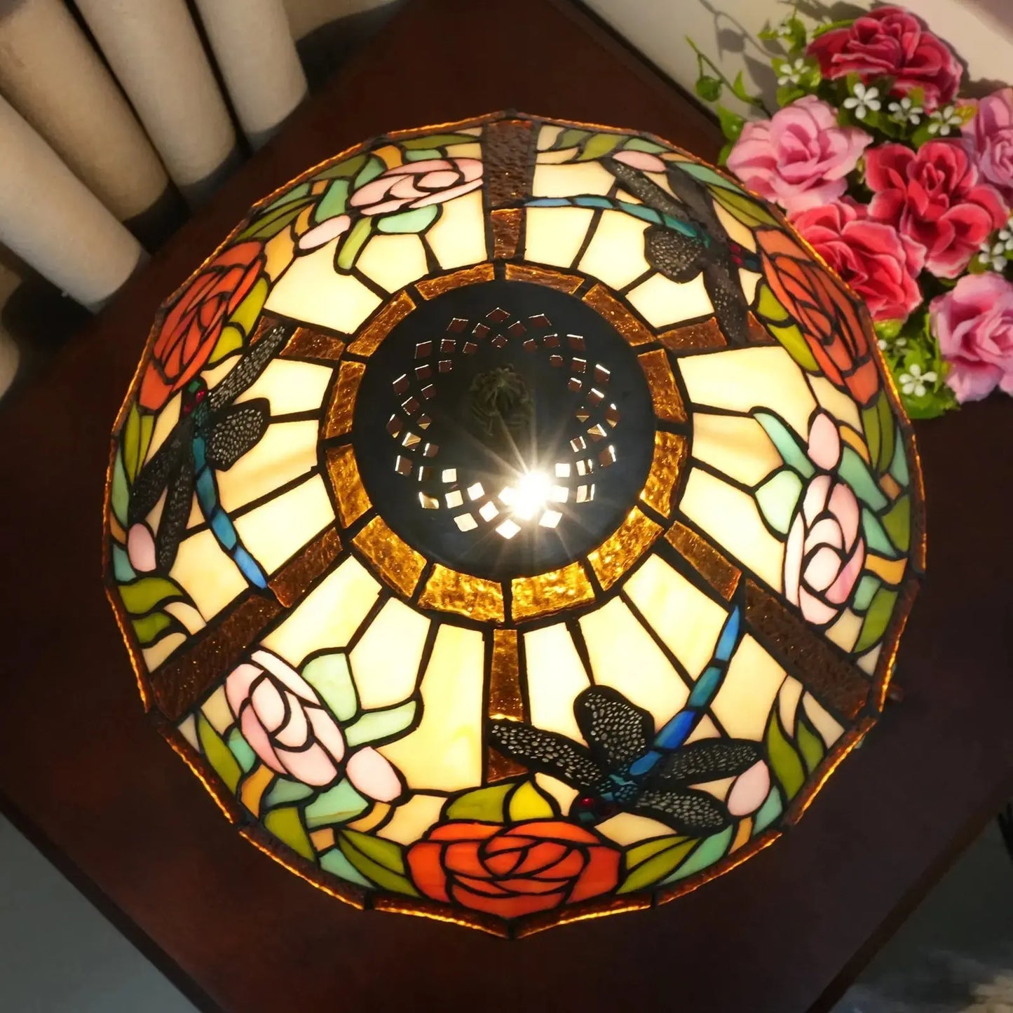 12inch Stained Glass Reading Lamp Dragonfly Lampshade Vintage Tiffany Desk Light Classical Tiffany Lamp