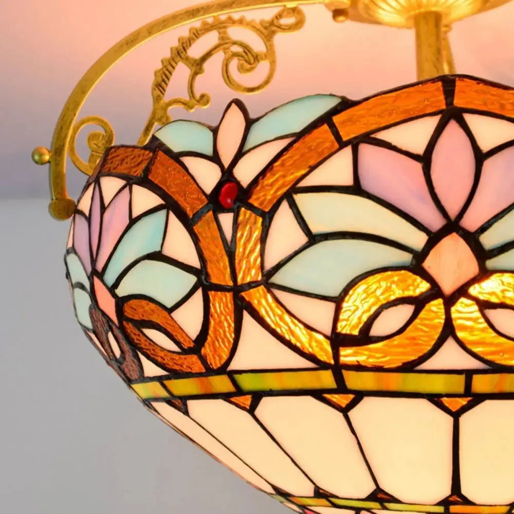 16inch Large Stained Glass Blue Lampshade Vintage Tiffany Ceiling Light Classical Tiffany Lamp