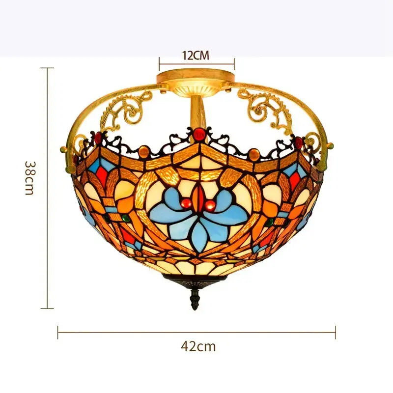 16inch Large Stained Glass Beads Flower Lampshade Vintage Tiffany Ceiling Light Classical Tiffany Lamp