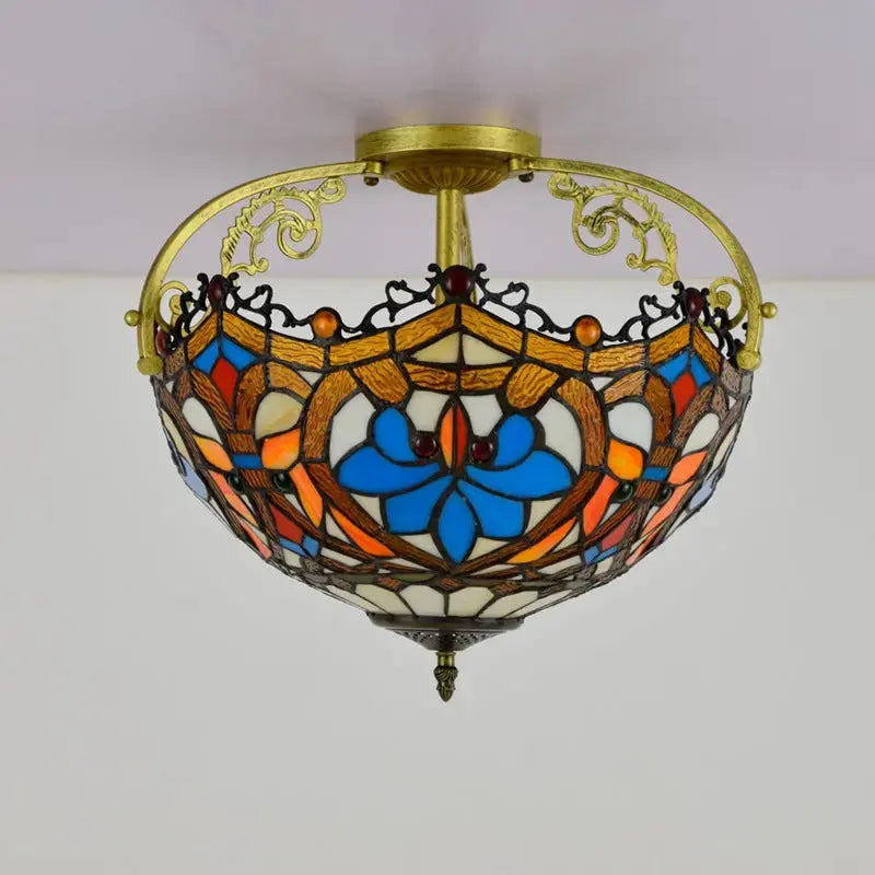 16inch Large Stained Glass Beads Flower Lampshade Vintage Tiffany Ceiling Light Classical Tiffany Lamp