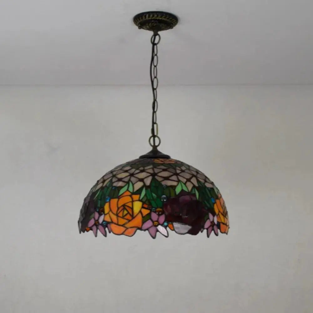 16inch Vintage Stained Glass Rose Lampshade Tiffany Style Pendant Light Classical Tiffany Lamp