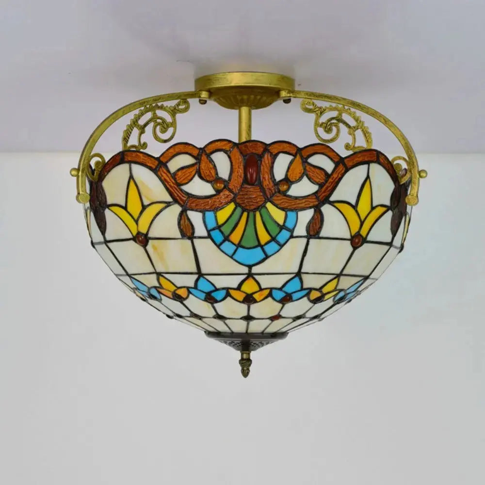 16inch Stained Glass Baroque Flower Lampshade Tiffany Ceiling Light Classical Tiffany Lamp