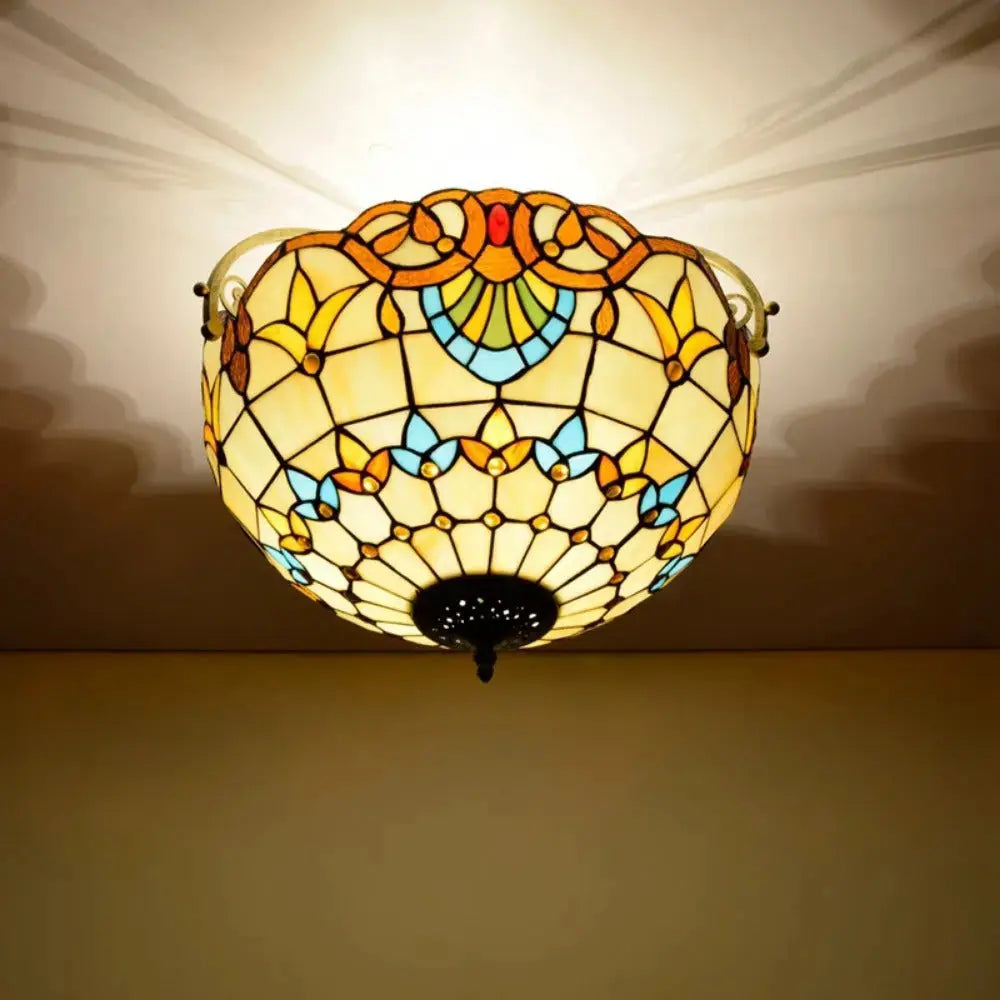 16inch Stained Glass Baroque Flower Lampshade Tiffany Ceiling Light Classical Tiffany Lamp