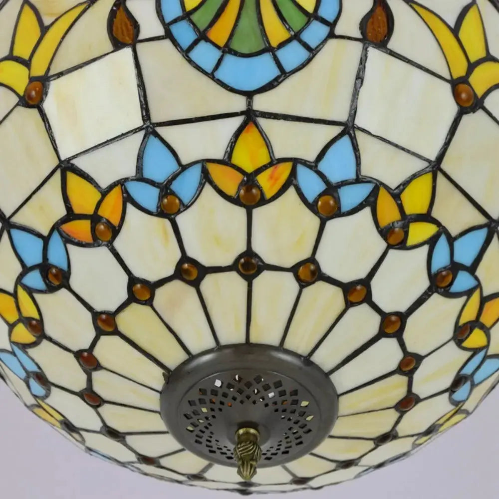 16inch Stained Glass Baroque Flower Lampshade Tiffany Ceiling Light Classical Tiffany Lamp