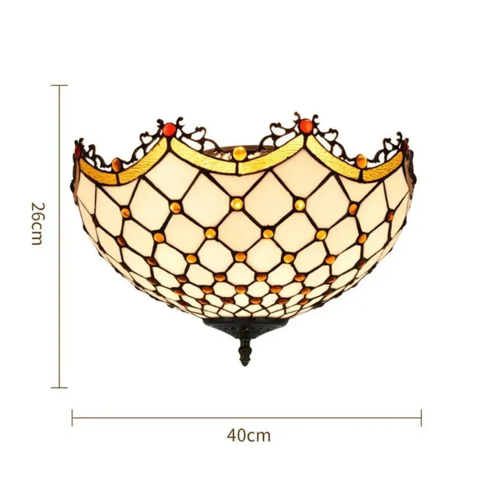 16inch Stained Glass Beige Beads Lampshade Tiffany Style Ceiling Light Classical Tiffany Lamp