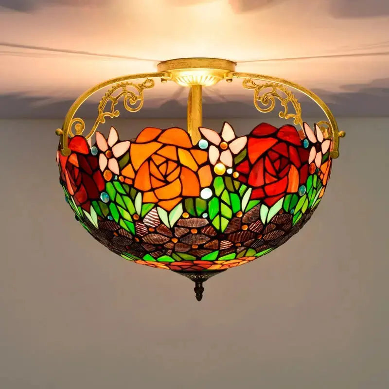 16inch Stained Glass Rose Lampshade Tiffany Ceiling Light Classical Tiffany Lamp