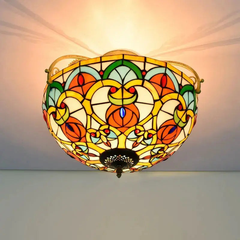 16inch Stained Glass Beads Flower Lampshade Tiffany Ceiling Light Classical Tiffany Lamp