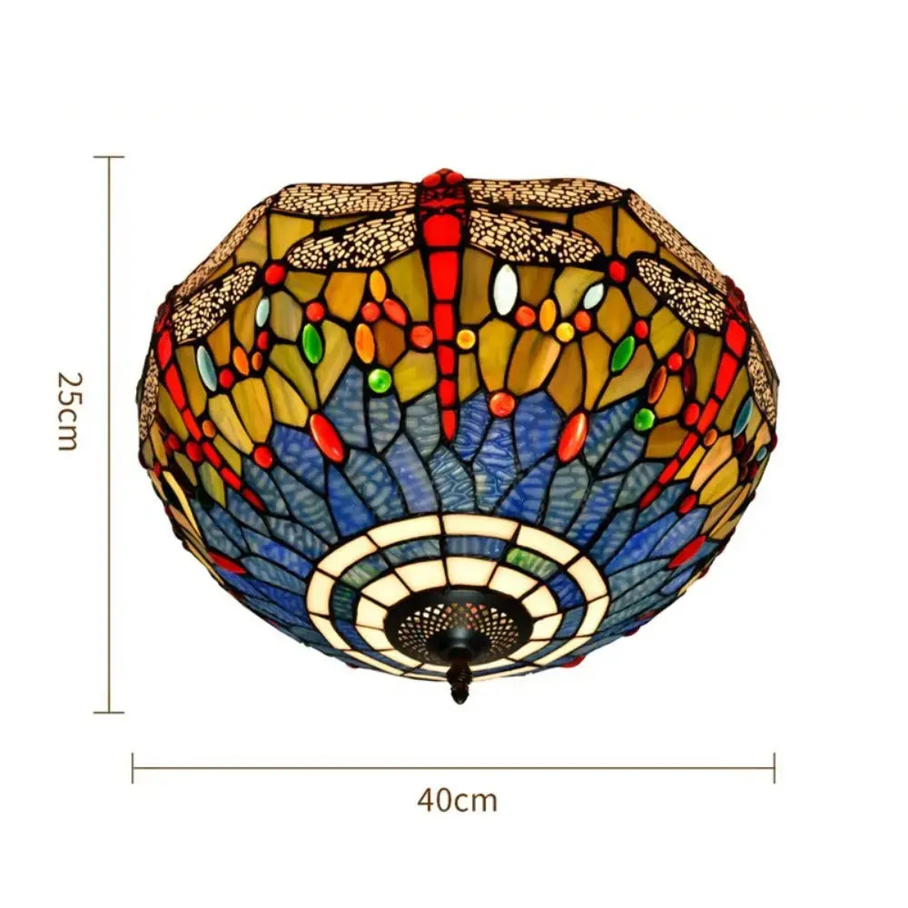 16inch Stained Glass Blue Dragonfly Lampshade Tiffany Style Ceiling Light Classical Tiffany Lamp