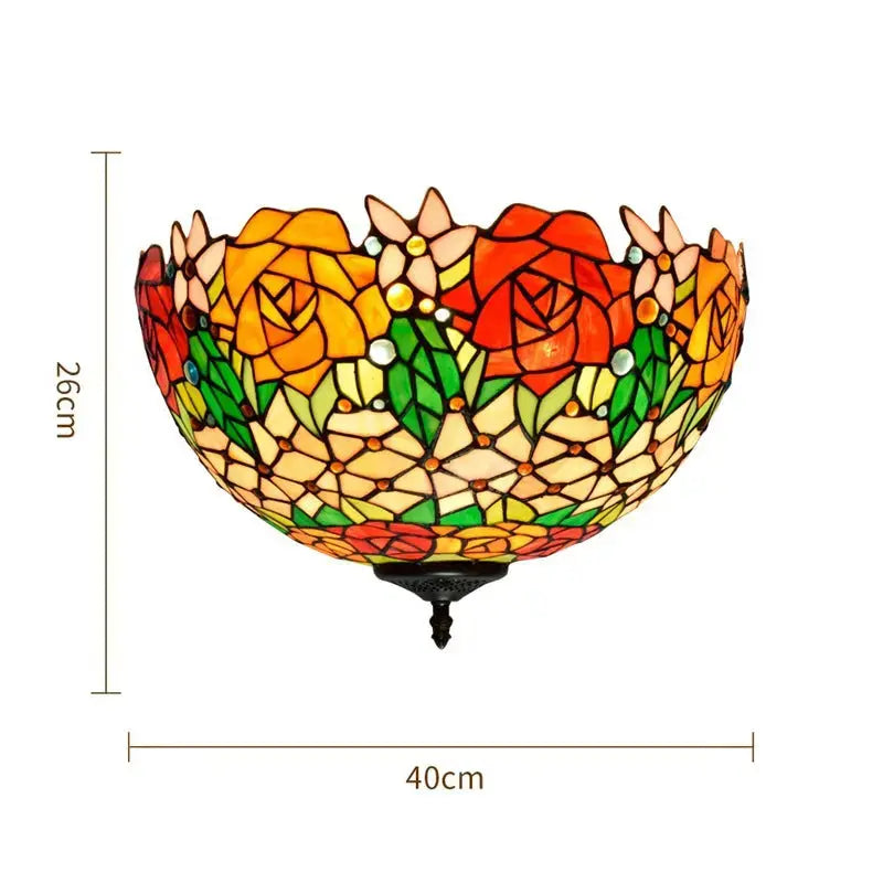 16inch Stained Glass Rose Flower Lampshade Tiffany Style Ceiling Light Classical Tiffany Lamp