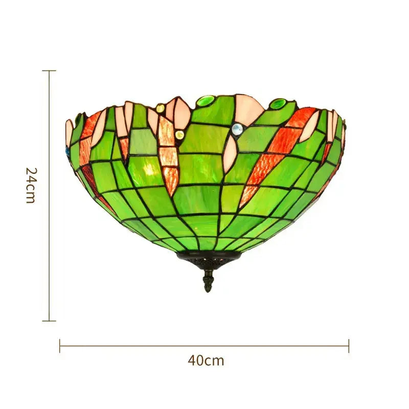 16inch Stained Glass Green Lampshade Tiffany Style Ceiling Light Classical Tiffany Lamp