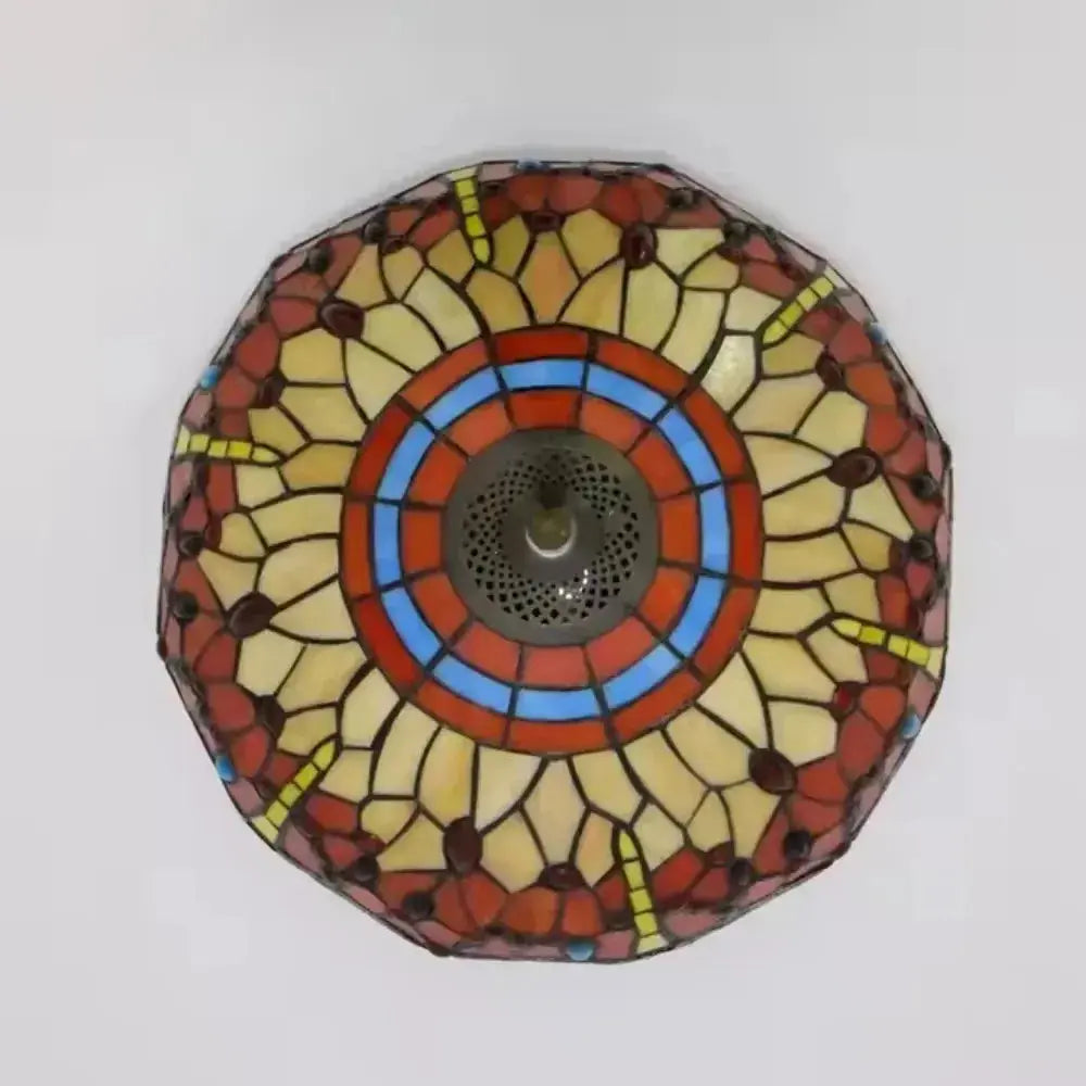 16inch Stained Glass Round Red Dragonfly Tiffany Ceiling Lamps Classical Tiffany Lamp