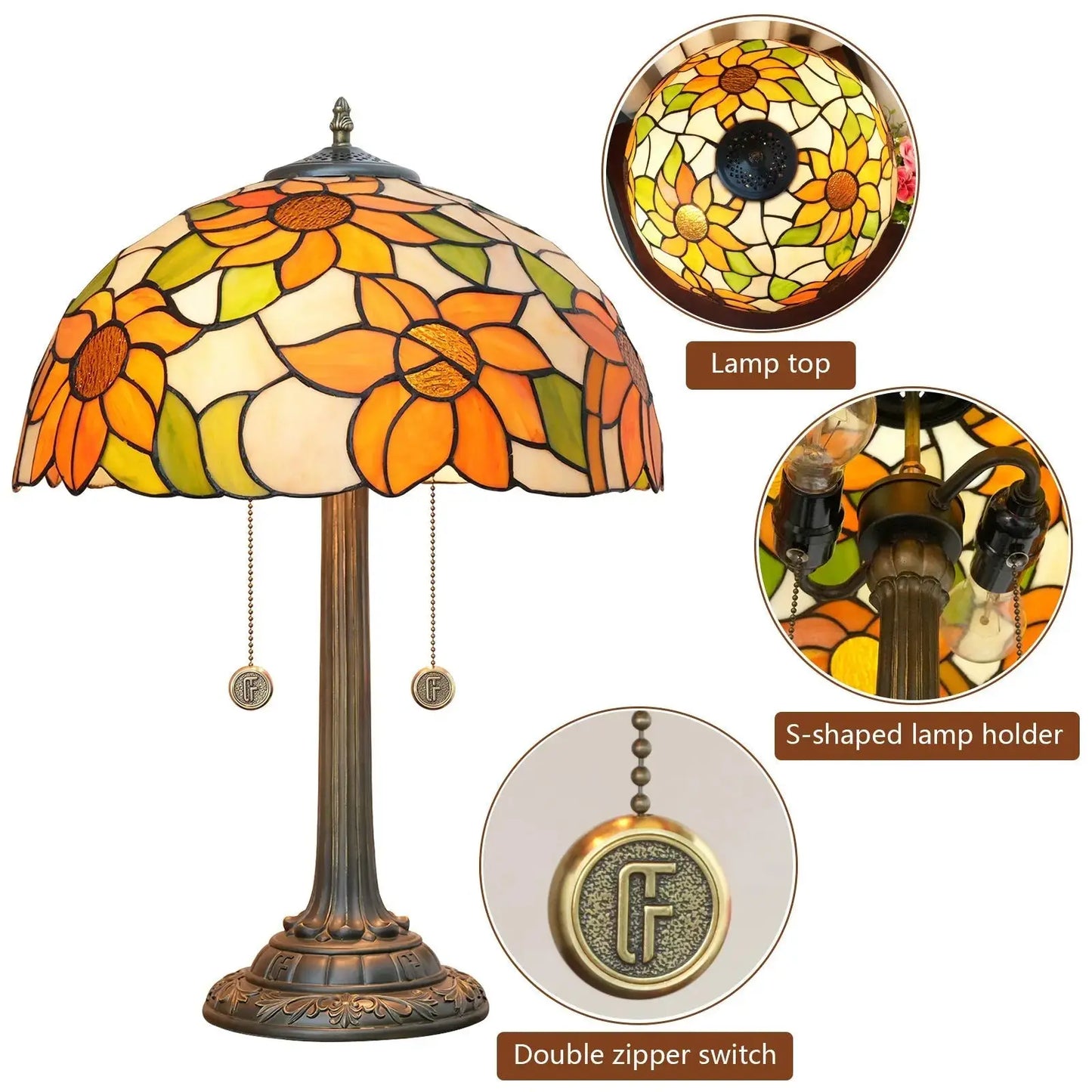 16inch Stained Glass Lampshade Sunflower Tiffany Lamp Vintage Bedside Light Classical Tiffany Lamp
