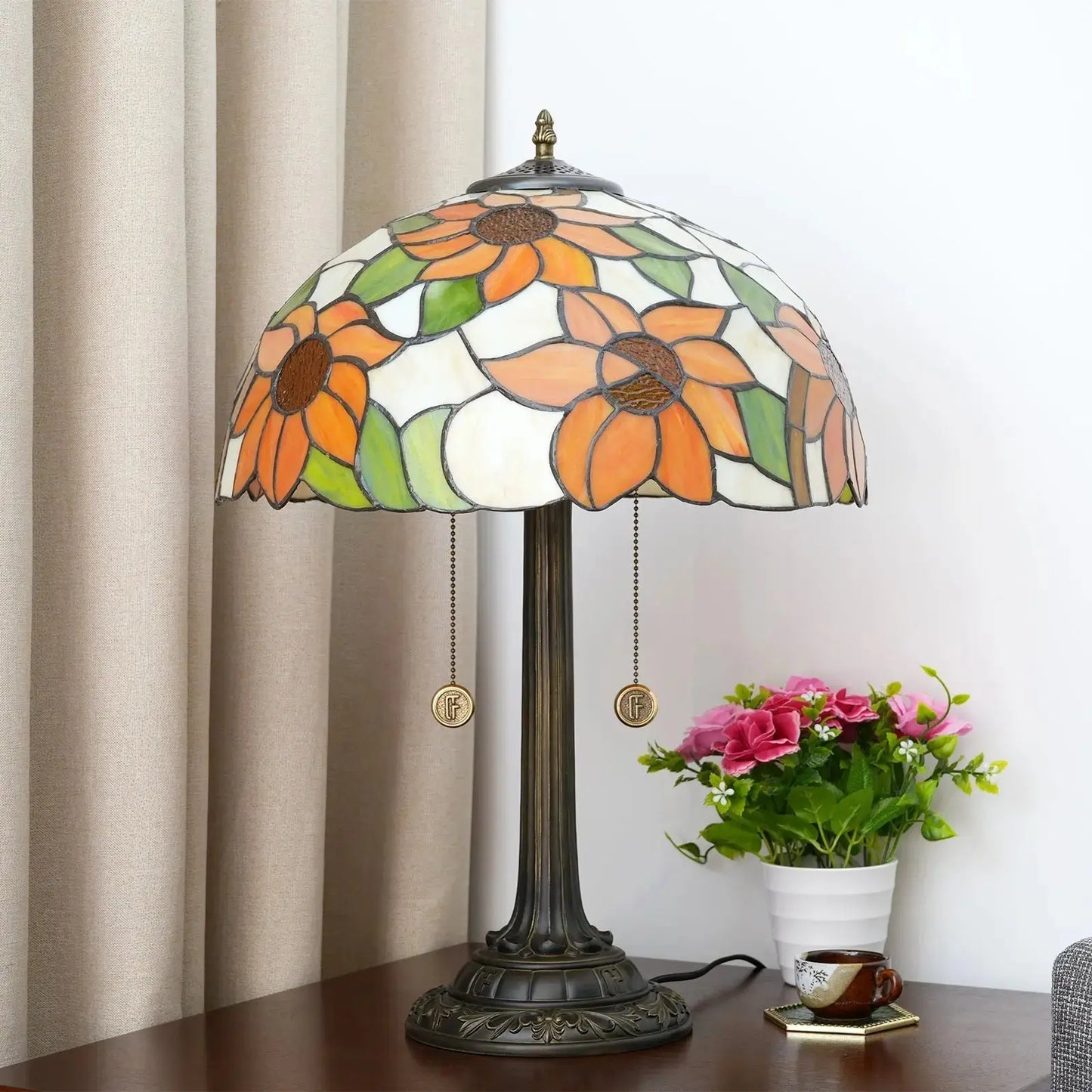 16inch Stained Glass Lampshade Sunflower Tiffany Lamp Vintage Bedside Light Classical Tiffany Lamp