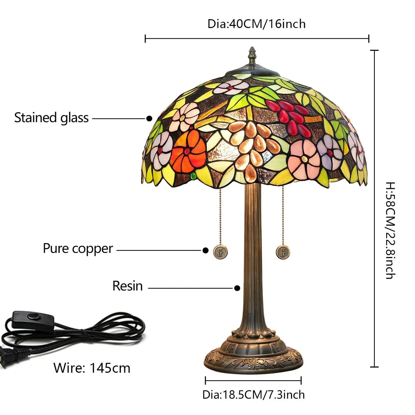 16inch Stained Glass Grape Flower Tiffany Table Lamps Bedside Light Classical Tiffany Lamp