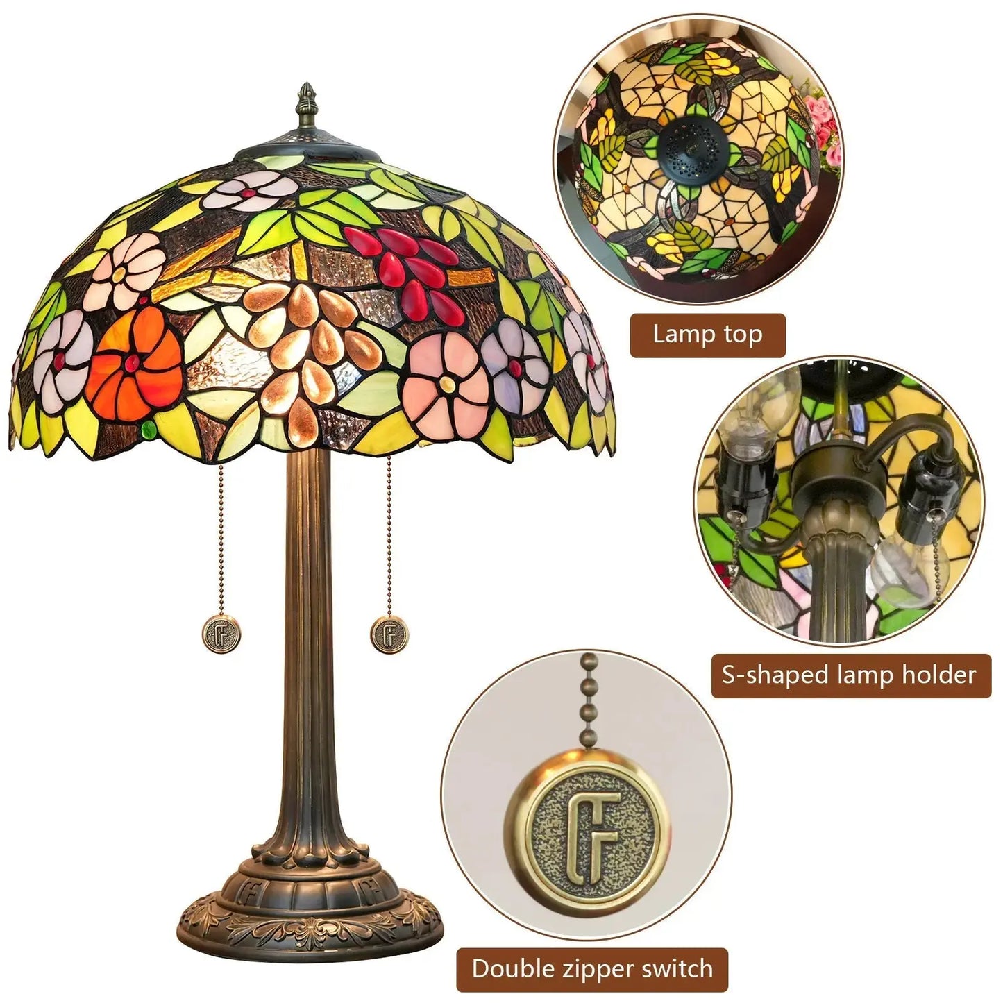 16inch Stained Glass Grape Flower Tiffany Table Lamps Bedside Light Classical Tiffany Lamp