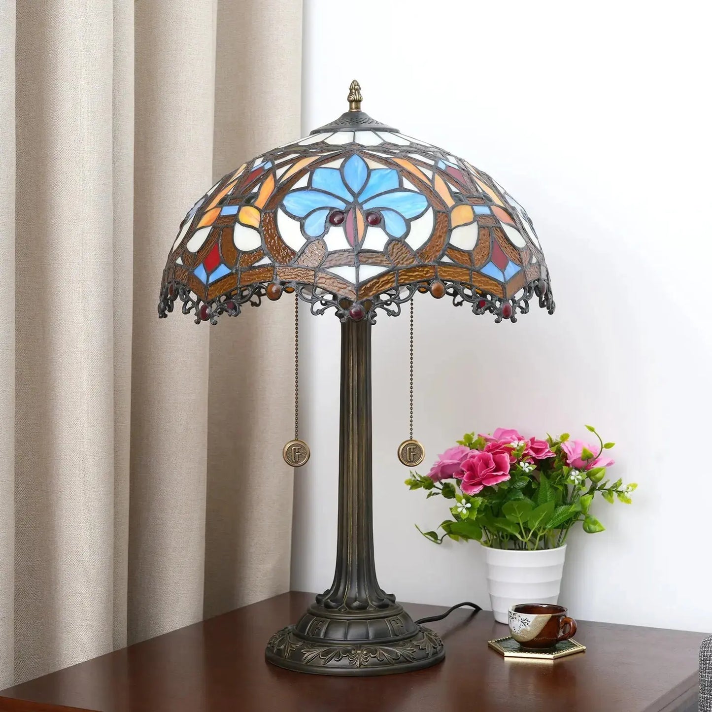 16inch Stained Glass Heart-shaped Beads Tiffany Table Lamps Bedside Light Classical Tiffany Lamp