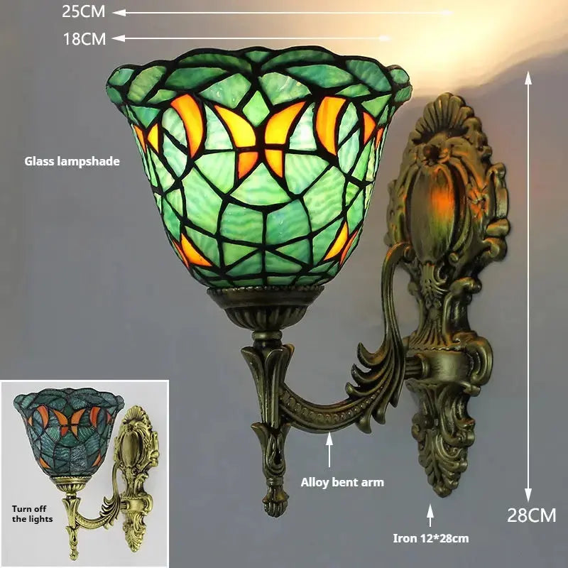 18cm Tiffany Antique Sconces Stained Glass Blue Butterfly Lampshade Wall Lamp Classical Tiffany Lamp