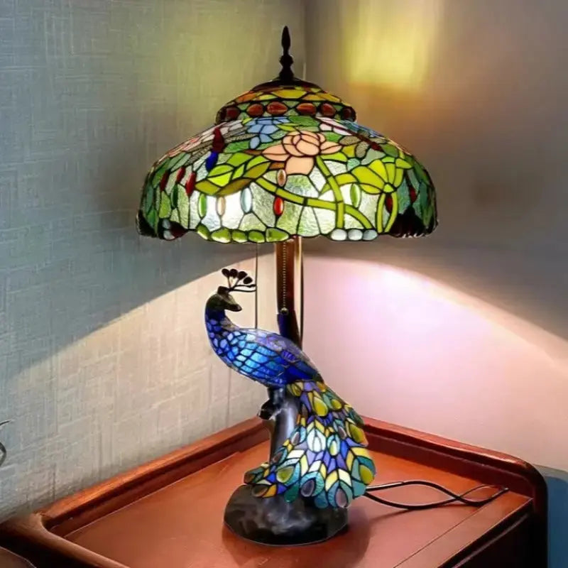 18inch 46cm Peacock Tiffany Lamp Stained Glass Lampshade Vintage Table Lamps Classical Tiffany Lamp