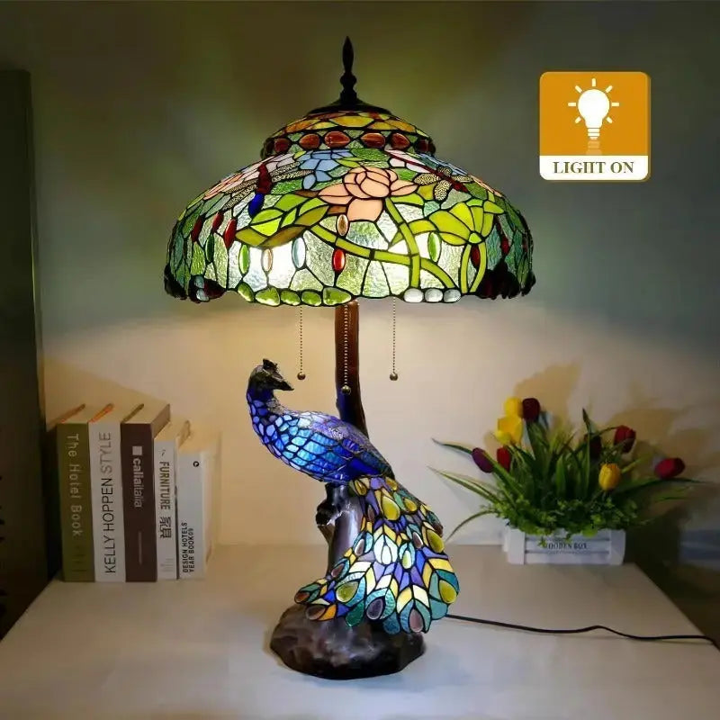 18inch 46cm Peacock Tiffany Lamp Stained Glass Lampshade Vintage Table Lamps Classical Tiffany Lamp