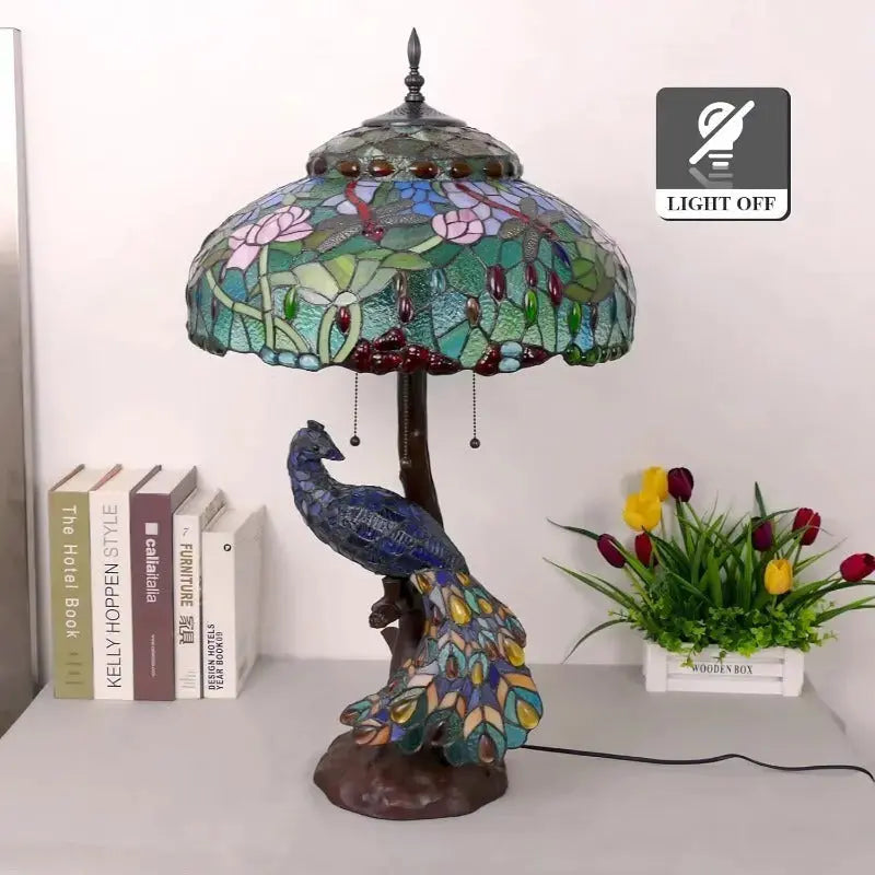 18inch 46cm Peacock Tiffany Lamp Stained Glass Lampshade Vintage Table Lamps Classical Tiffany Lamp