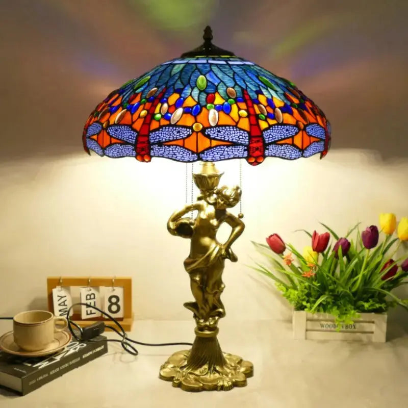 18inch 46cm Stained Glass Blue Dragonfly Large Tiffany Style Table Lamps Classical Tiffany Lamp