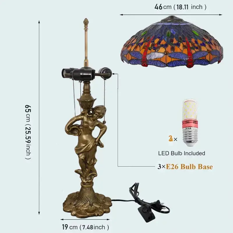 18inch 46cm Stained Glass Blue Dragonfly Large Tiffany Style Table Lamps Classical Tiffany Lamp