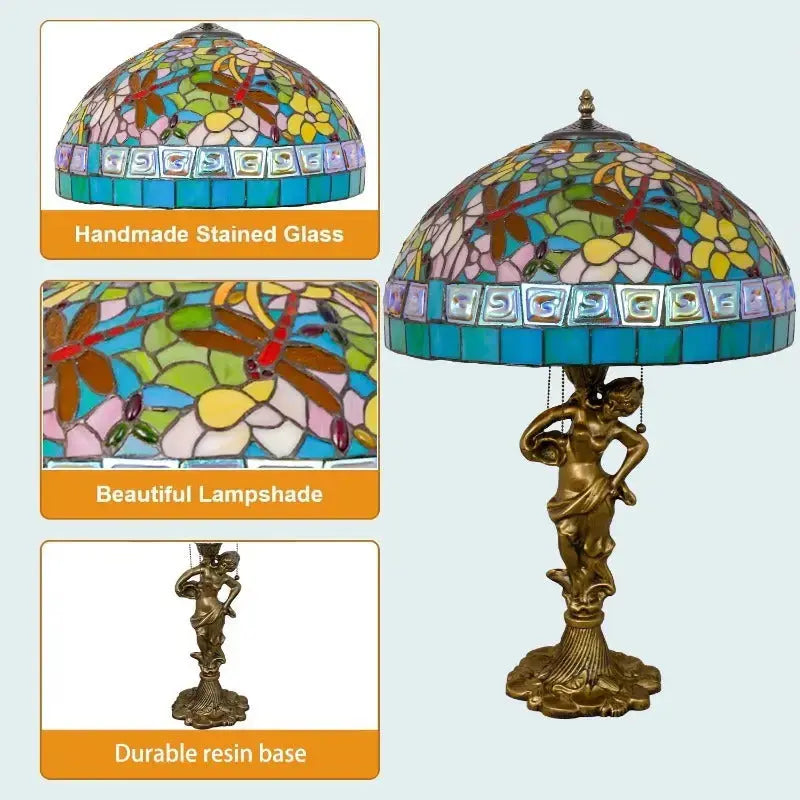 18inch Stained Glass Square Dragonfly Large Tiffany Style Table Lamps Classical Tiffany Lamp