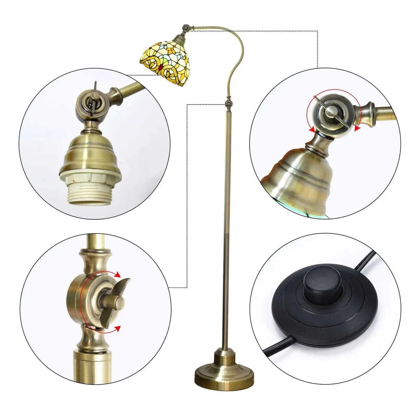 20cm Stained Glass Baroque Lampshade Vintage Floor Lamp with Tiffany Shade Classical Tiffany Lamp