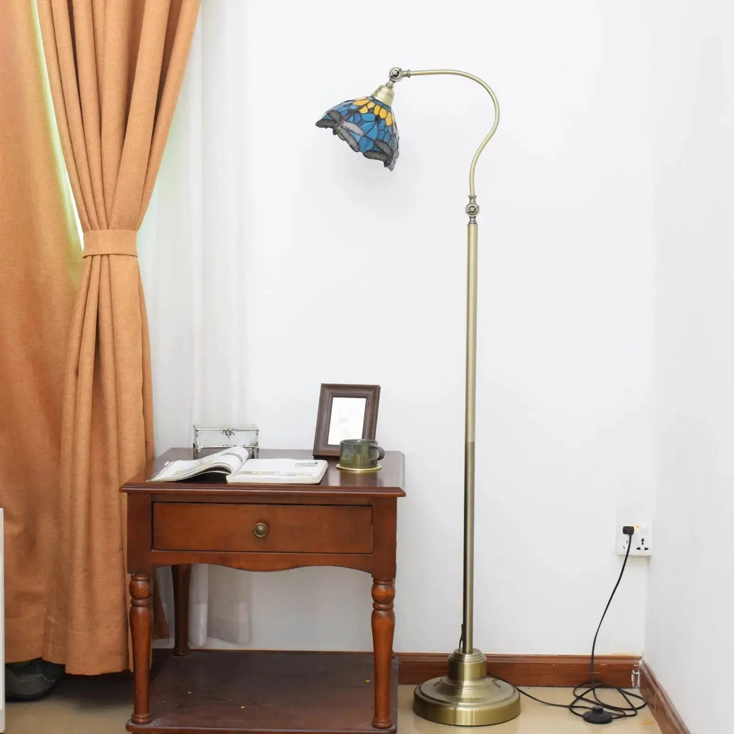 20cm Vintage Stained Glass Green Lampshade Tiffany Dragonfly Floor Lamp Classical Tiffany Lamp