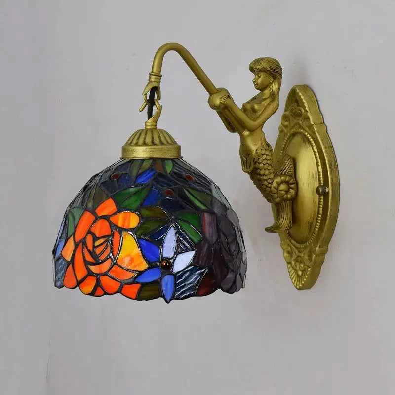 8inch Small Stained Glass Rose Lampshade Tiffany Wall Sconces Lighting Classical Tiffany Lamp