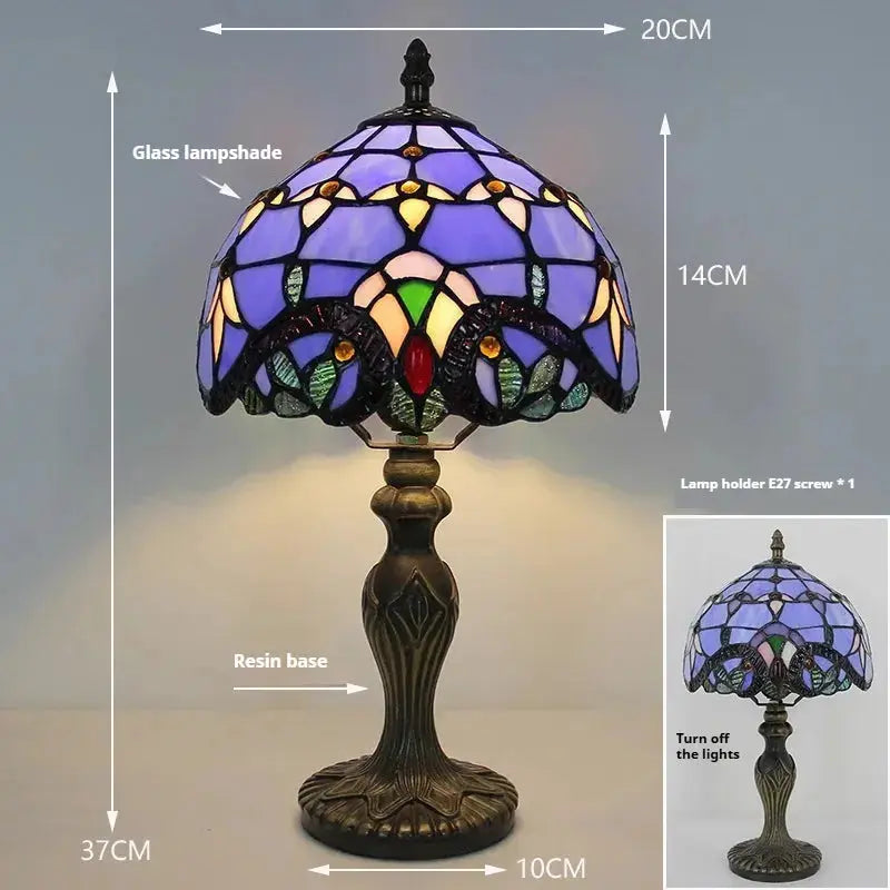8inch Antique Stained Glass Table Lamp Baroque Blue Lampshade Tiffany Desk Light Classical Tiffany Lamp