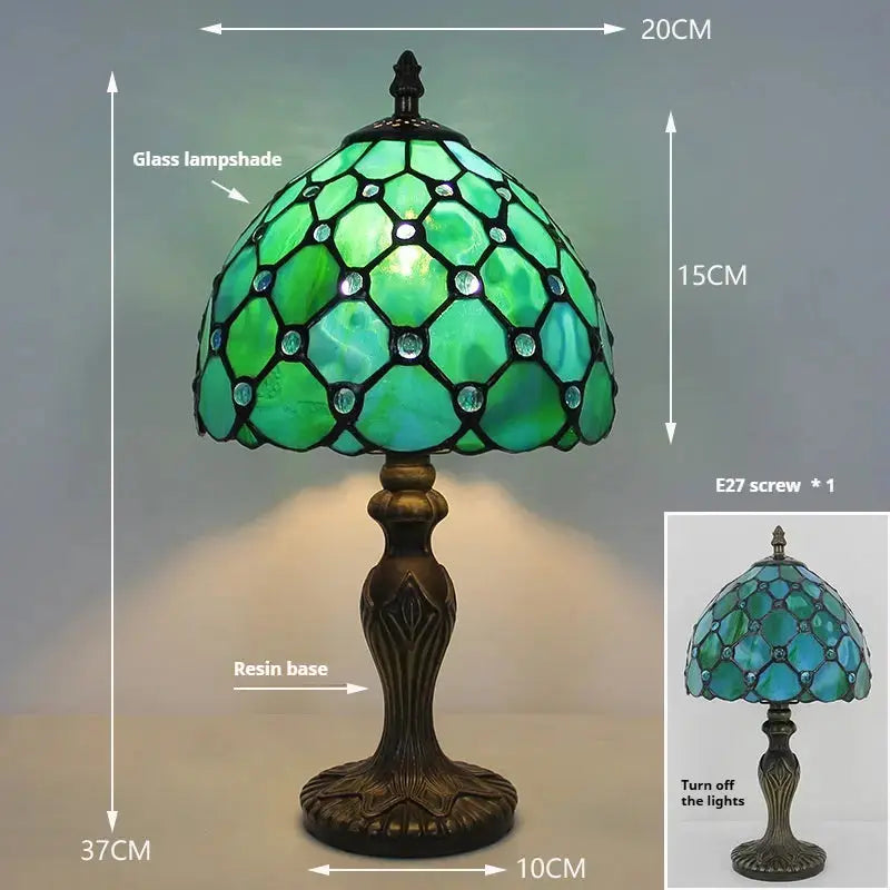 8inch Antique Stained Glass Bead Lampshade Green Tiffany Style Lamp Table Light Classical Tiffany Lamp
