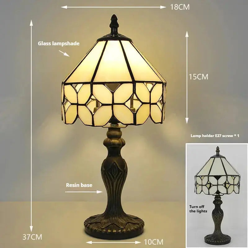 8inch Retro Glass Tiffany Style Lamps Stained Glass Beige Floral Lampshade Desk Light Classical Tiffany Lamp