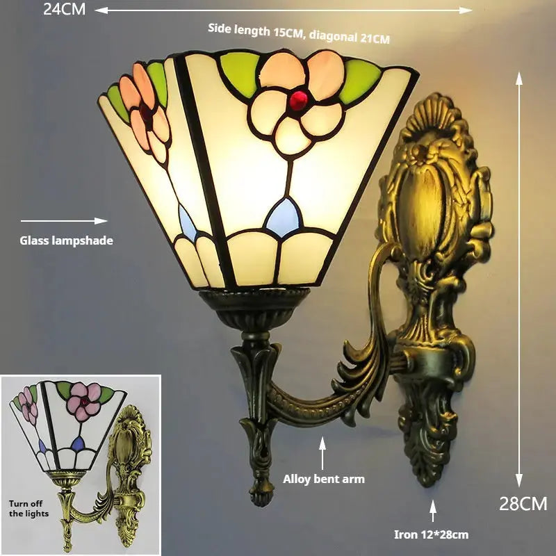 8inch Square Tiffany Lamp Stained Glass Rose Lampshade Wall Sconce Lamp Classical Tiffany Lamp