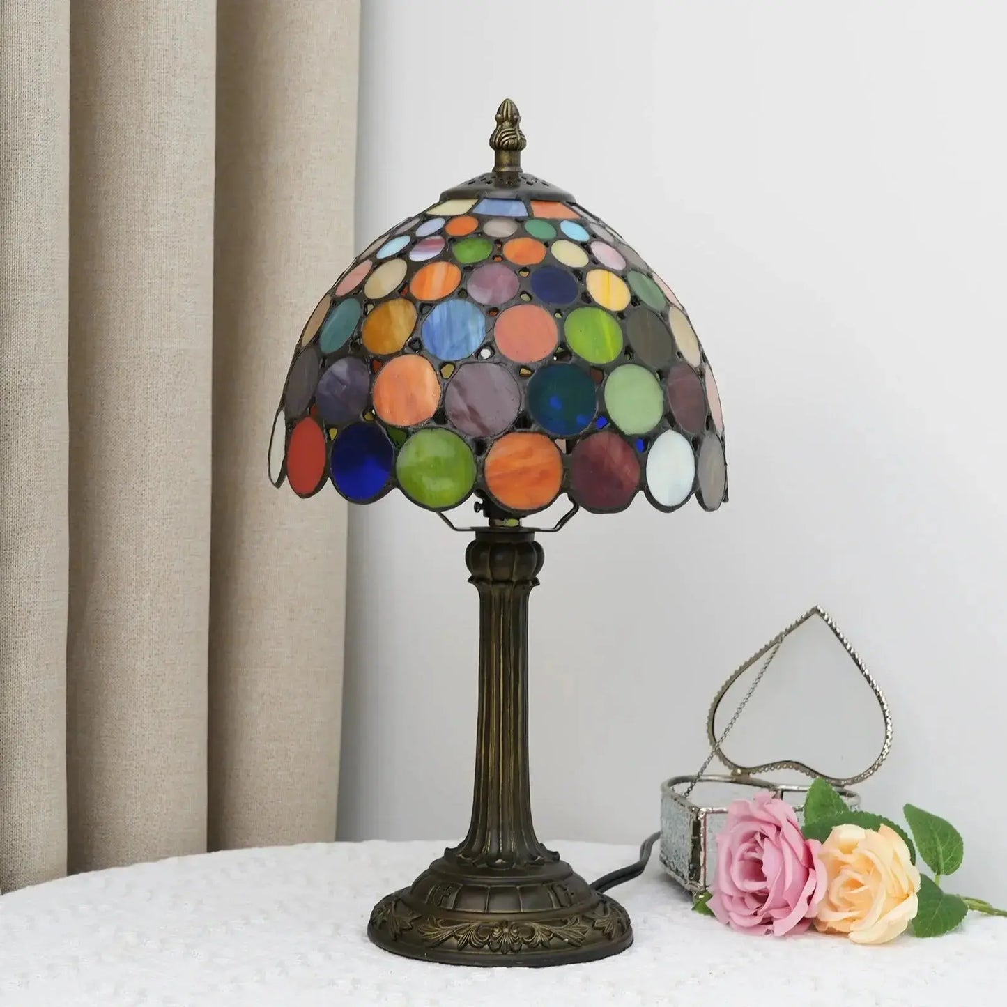 8inch Stained Glass Dazzling Round Lampshade Small Tiffany Table Lamps Classical Tiffany Lamp