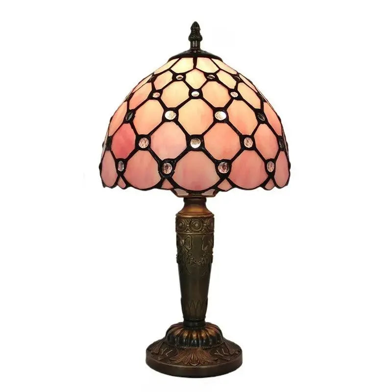 8inch Stained Glass Pastoral Floral Bead Lampshade Vintage Pink Tiffany Lamp Classical Tiffany Lamp